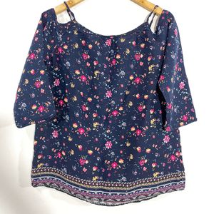 Women Dark Navy Blue Floral Printed Top