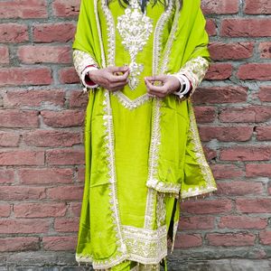 Olive Green Women Designer Kurta, Dupata & Bottom