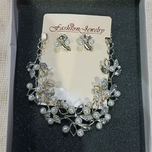 Pearl Necklace And Earring Set