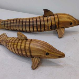 Antique Wooden Fish 1 Pair Showpiece