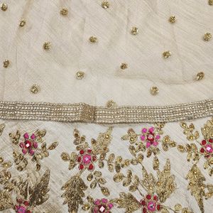 Off White Silk Lehenga With Pink Bandhani Dupatat