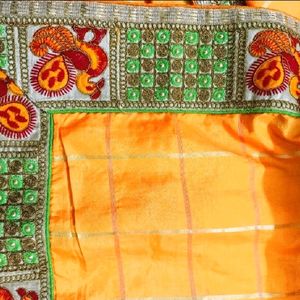 Orange and Beige Saree With Stiched Blouse