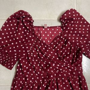 Maroon Dotted A-line Dress