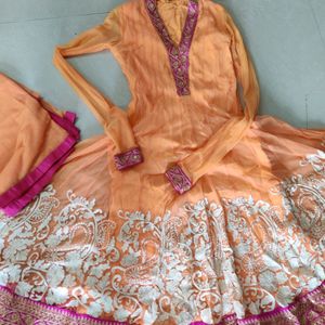 Gorgeous Orange Anarkali Full Flare Festive