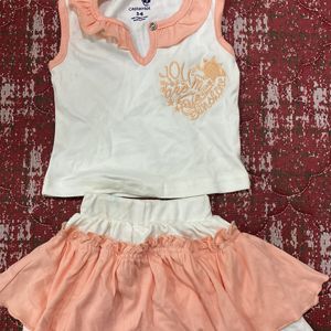 Beautiful Skirt and Top with White and cantaloupe colour,suitable for 2year Old Baby girl,100%organic Cotton