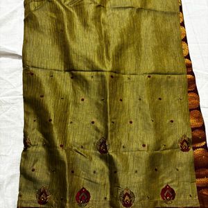 Olive Green Artsilk Saree