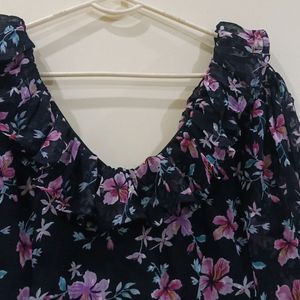 WOMENS STYLISH BLACK FLORAL RUFFLE TOP