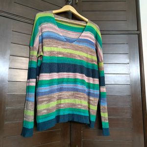 Women Multicolour Striped Oversized Sweater