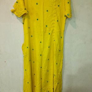 Yellow Green Thread Work Gown