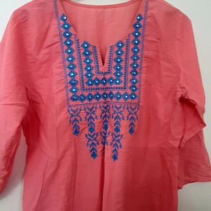 Pink Blue Cotton Kurta