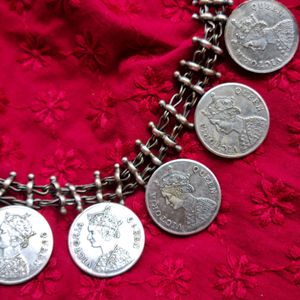 Victorian Coins Silver Replica Statement Necklace