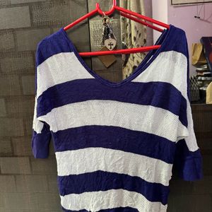 Blue & White Color Woolen Baggy Top.