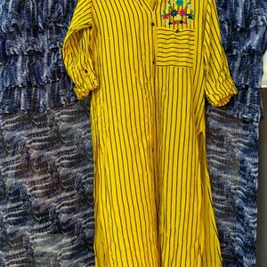 Yellow Straight Striped Kurti