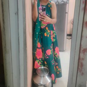 Green Flowers Print Kurta Set