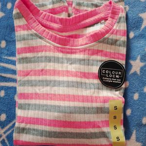 Stretchable Striped White And Pink T-shirt