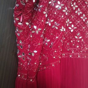 Hot Pink Mirror Work Gown with Duppata