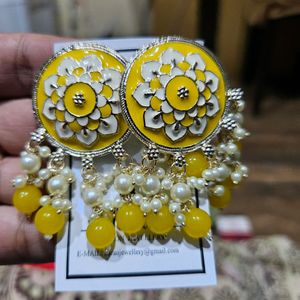 Tiaraa Floral Mandala Yellow Earrings