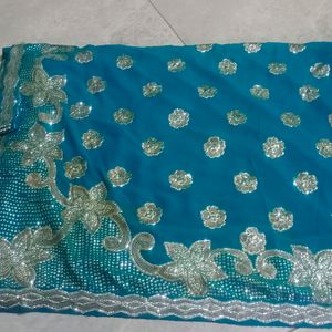 Heavy Fully  Work Blue Color Saree