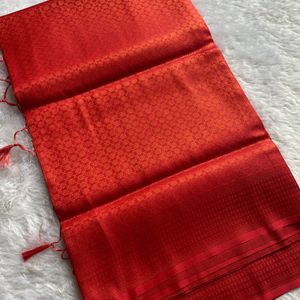 Brand New Red Soft Silk Saree With Blouse Piece