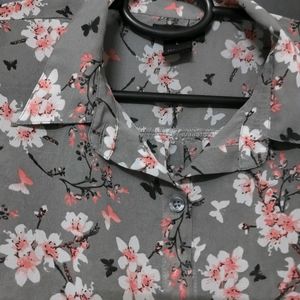 Grey floral Crepe Shirt