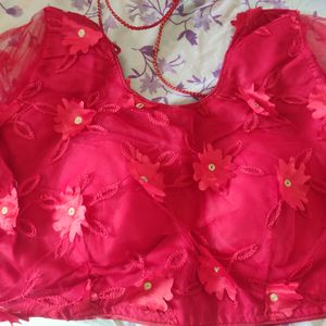 Red Padded Net Embroidered Blouse