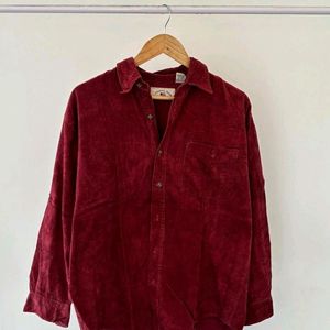 Korean Oversized Carduroy Shirt In Red