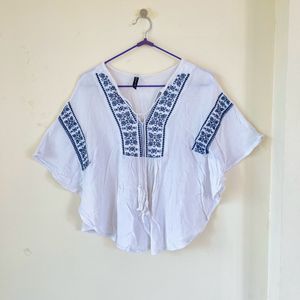 White Embroidered Kaftan Top