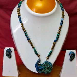 Handmade Peacock Gold Terracotta Jewell Set