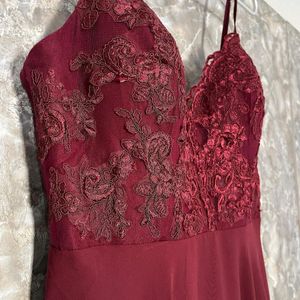 Maroon Lace Chiffon Gown