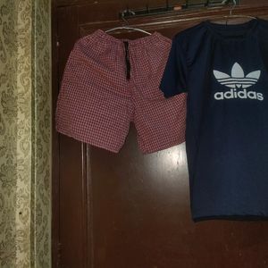 Combo Of Men Copied Brand T Shirt And Cotton Short