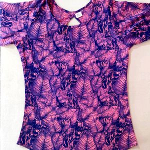 Pink Leaf Print Top