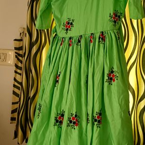Embroidery Green Dress For Women