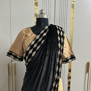 Black Shimmer And Gold Georgette Saree