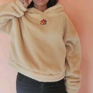 Urbanic Ski Bear Fleece Hoodie Beige Cream