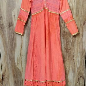 Coral Colour Cotton Long Kurti Bust Size-34