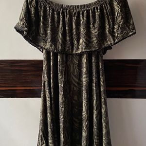 Marks & Spencer Olive Green Printed Bardot Dress