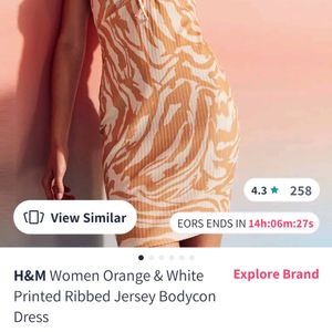 H&M Orange & White ribbed Bodycon Dress