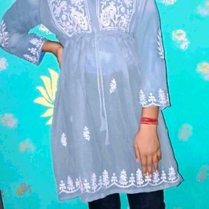 Grey Chikenkari Kurta