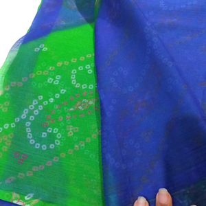 FREE DELIVERY GREEN BLUE COLOUR CHIFFON SAREE