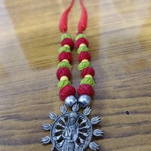 Handmade Durga Idol Silver Replica Locket Necklace