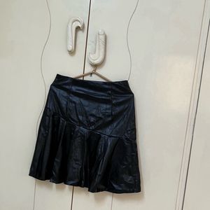 High-Waist Black Leather Skirt