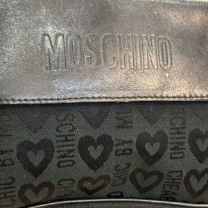 Auth Moschino Black Leather Messenger Bag