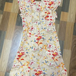 Women Beige Floral Print A-line Dress