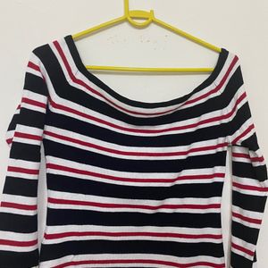 Body Fitted Striped Off-Shoulder Top