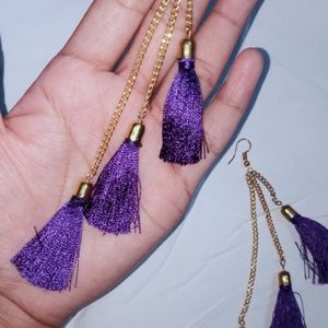 handmade silk thread and chain tassel earrings