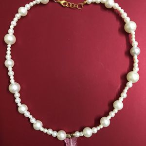 Pearl Bead W Butterfly&Teardrop Pendant Necklace