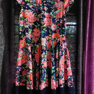 Floral Print Dress With Mesh Detail