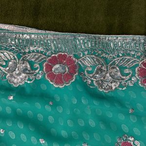 Sea Green Sari With Blouse