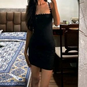 Hailey Bieber Newme Black Lace Strap Dress