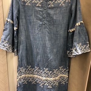 Embroidered Denim Kurta